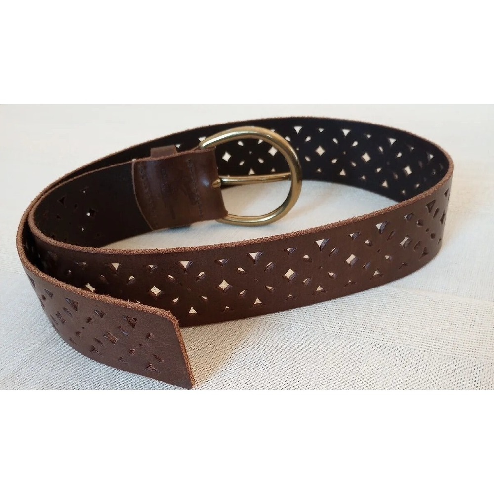 Candies Genuine Leather Wide Belt Brass Buckle M 32-36 Laser Cut Design Brown EC - Picture 8 of 9